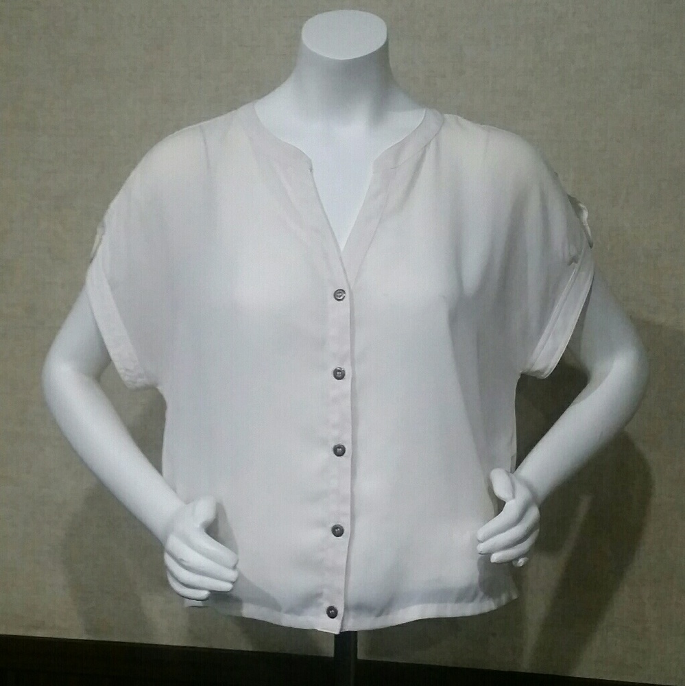 Sheer White Button Top by Xhiliration Size Medium